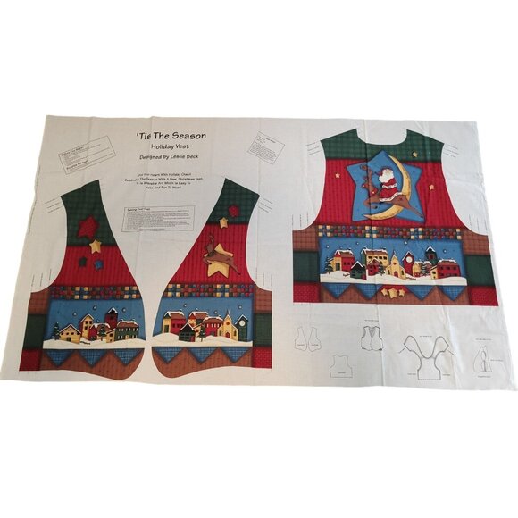Tis The Season Holiday Vest Project Fabric Panel Leslie Beck For Cranston - Picture 1 of 7